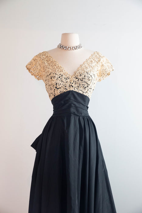 Exquisite Early 1950's Silk & Lace Evening Gown Attributed to Luna Karbo / SM
