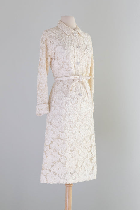 Elegant 1960's Vanilla Soutache & Lace Cocktail Dress / M