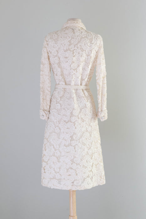 Elegant 1960's Vanilla Soutache & Lace Cocktail Dress / M