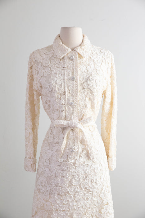 Elegant 1960's Vanilla Soutache & Lace Cocktail Dress / M