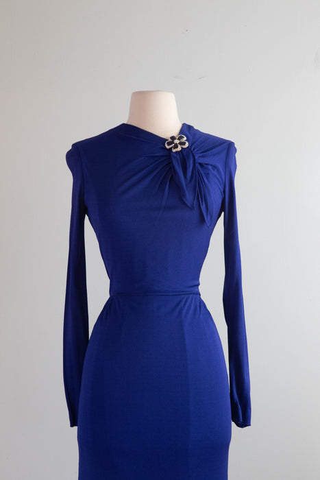 Divine 1950's Ceil Chapman Yves Klein Blue Silk Jersey Dress / Small