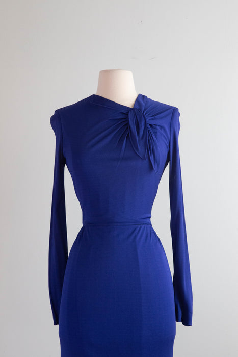 Divine 1950's Ceil Chapman Yves Klein Blue Silk Jersey Dress / Small