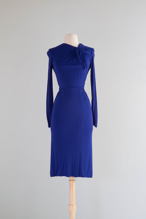 Divine 1950's Ceil Chapman Yves Klein Blue Silk Jersey Dress / Small