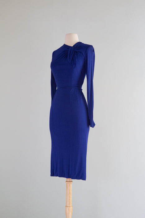 Divine 1950's Ceil Chapman Yves Klein Blue Silk Jersey Dress / Small