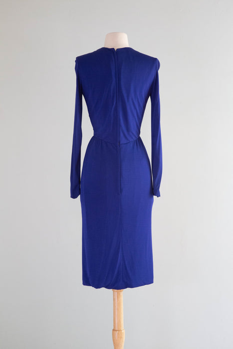 Divine 1950's Ceil Chapman Yves Klein Blue Silk Jersey Dress / Small