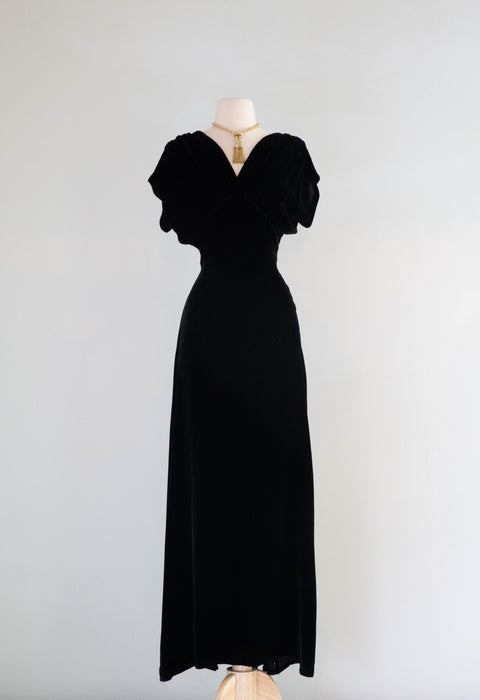 Madame X Elegant 1930's Silk Velvet Jet Black Evening Gown / Small Xtabay Vintage Madame X Elegant 1930's Silk Velvet Jet Black Evening Gown / Small Xtabay Vintage