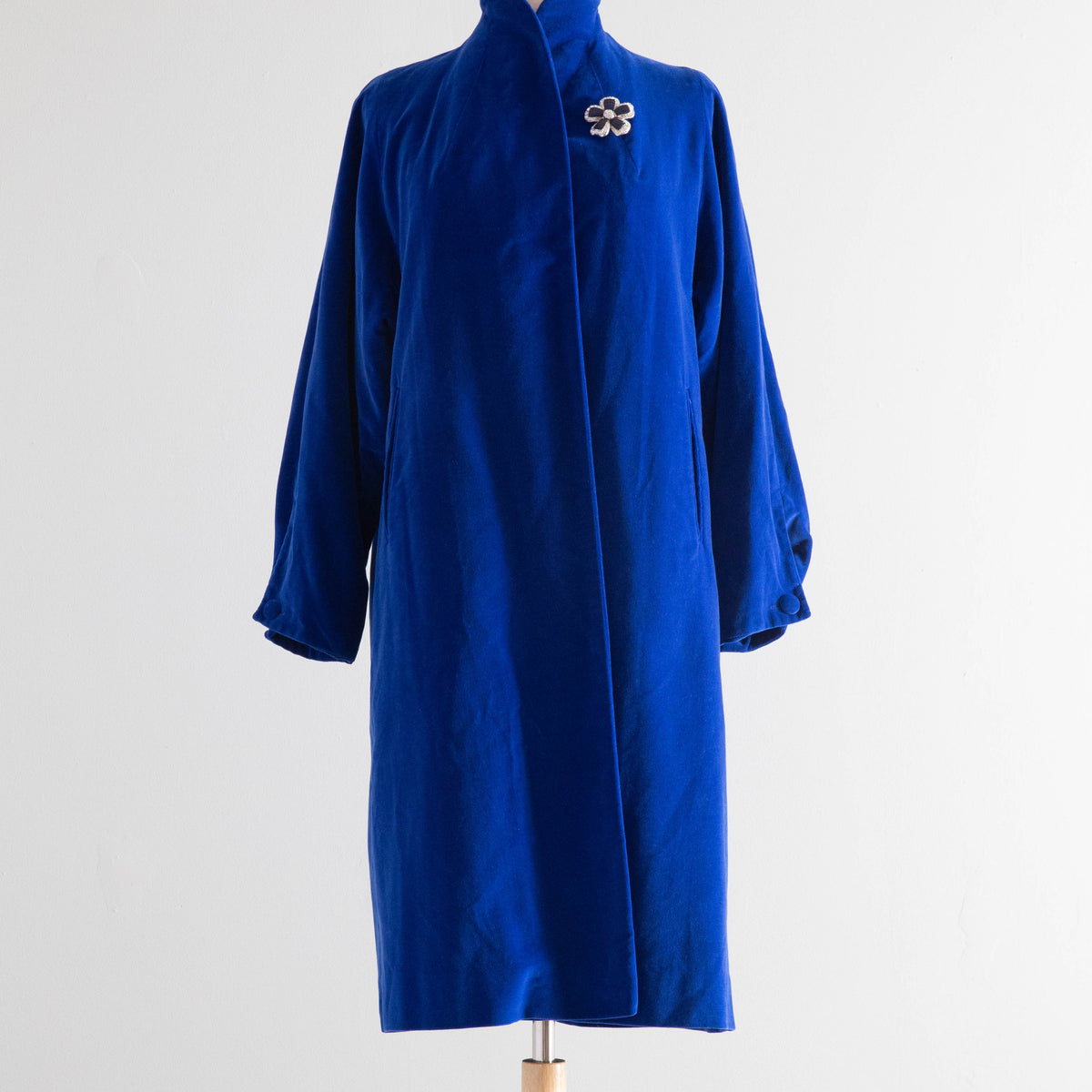 Stunning 1950's Sapphire Blue Velvet Swing Coat By Marguerite
