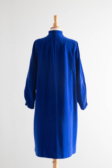 Stunning 1950's Sapphire Blue Velvet Swing Coat By Marguerite Rubel / Medium