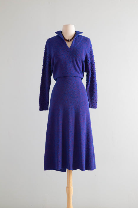 Gorgeous 1930's Hand Knit Brillant Blue & Red Dress With Beaded Sleeve Xtabay Vintage Gorgeous 1930's Hand Knit Brillant Blue & Red Dress With Beaded Sleeve Xtabay Vintage