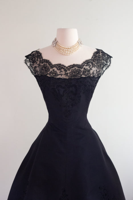 Iconic 1950’s Demi Couture Embroidered Silk Cocktail Party Dress From Bonwit Teller / S