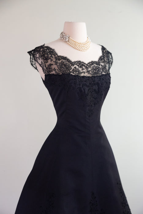 Iconic 1950’s Demi Couture Embroidered Silk Cocktail Party Dress From Bonwit Teller / S