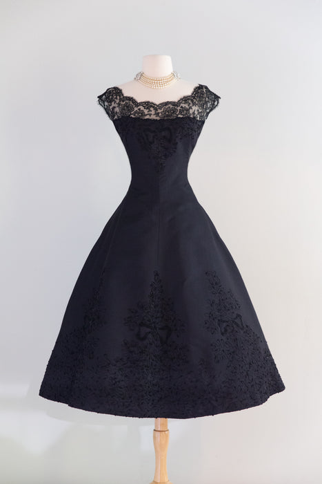 Iconic 1950’s Demi Couture Embroidered Silk Cocktail Party Dress From Bonwit Teller / S