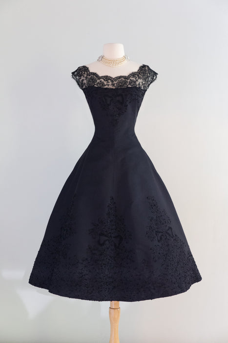 Iconic 1950’s Demi Couture Embroidered Silk Cocktail Party Dress From Bonwit Teller / S