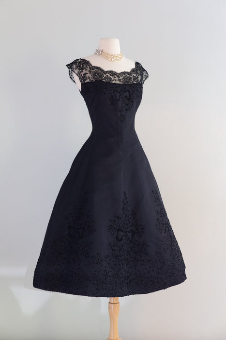 Iconic 1950’s Demi Couture Embroidered Silk Cocktail Party Dress From Bonwit Teller / S