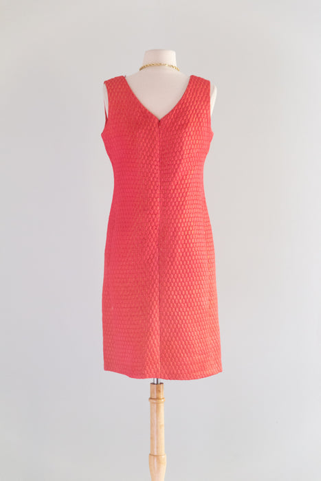 Stunning 1960's Shocking Pink Silk Matelasse Dress and Jacket Set From Elizabeth Arden / M