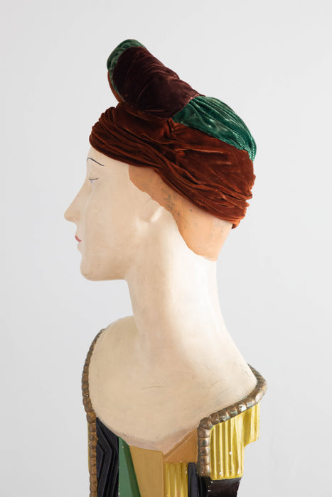 Fabulous 1940's Turban In Forest Green, Burnt Sienna and Mahogany Velvet
