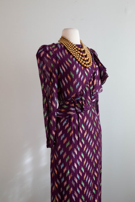 Chic 1970's Plum Chiffon Evening Dress By Mignon / Small