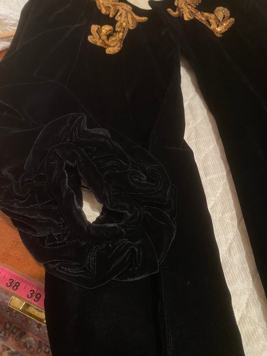 Stunning 1940's Schiaparelli Inspired Velvet Opera Coat With Gold Sequins / Medium