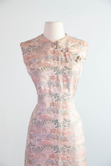 Vintage 1960's Peony Pink Cheongsam Shift Dress by Maggie Stover / M