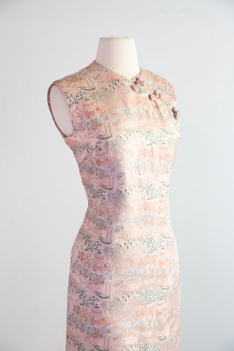 Vintage 1960's Peony Pink Cheongsam Shift Dress by Maggie Stover / M