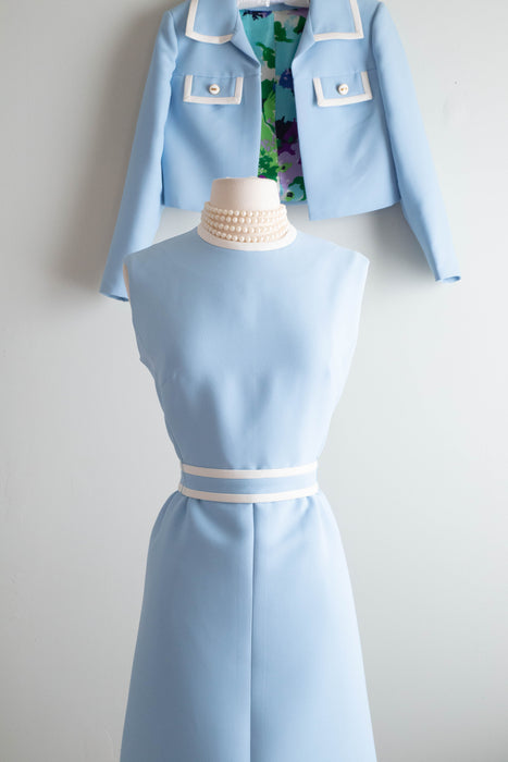 Impeccable 1960's Powder Blue Jackie Dress With Matchng Jacket / M