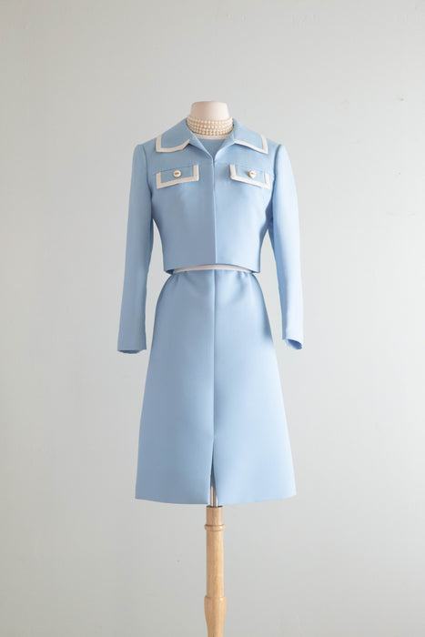 Impeccable 1960's Powder Blue Jackie Dress With Matchng Jacket / M