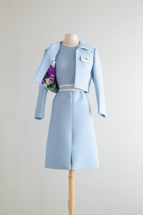 Impeccable 1960's Powder Blue Jackie Dress With Matchng Jacket / M