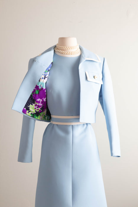 Impeccable 1960's Powder Blue Jackie Dress With Matchng Jacket / M