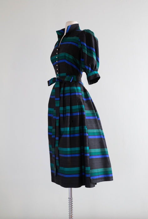 Beautiful 1970's Silk Holiday Plaid Dirndl Dress From Austria / Medium