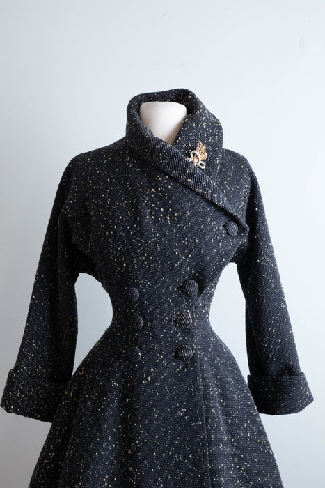 Stunning 1950's NEW LOOK Era Lilli Ann Speckled Wool Princess Coat / SM