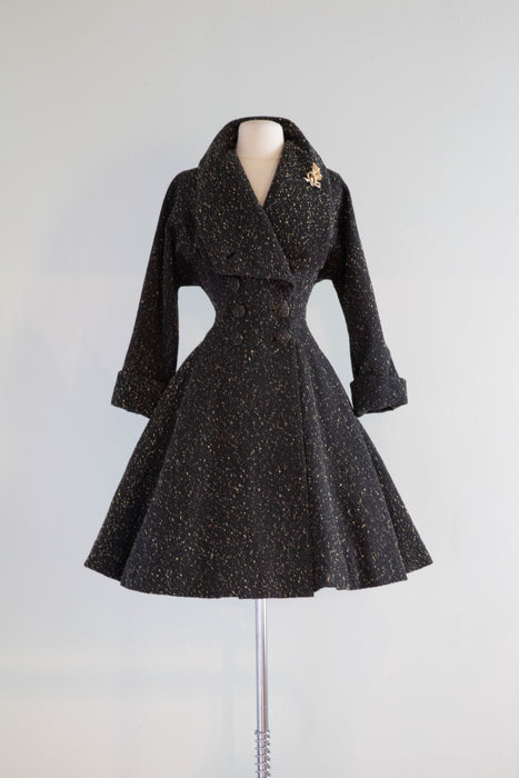 Stunning 1950's NEW LOOK Era Lilli Ann Speckled Wool Princess Coat / SM