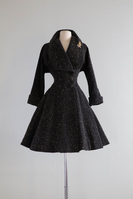 Stunning 1950's NEW LOOK Era Lilli Ann Speckled Wool Princess Coat / SM