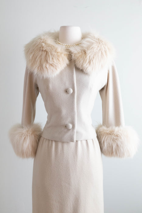 Glamorous 1950's Documented Vanilla Knit Dress With Matching Jacket Charles Cooper / SM