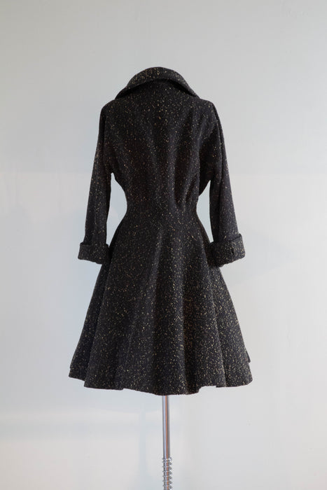 Stunning 1950's NEW LOOK Era Lilli Ann Speckled Wool Princess Coat / SM