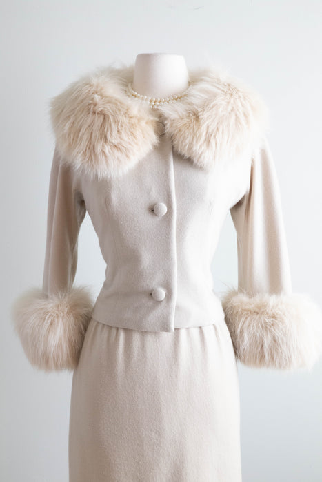 Glamorous 1950's Documented Vanilla Knit Dress With Matching Jacket Charles Cooper / SM