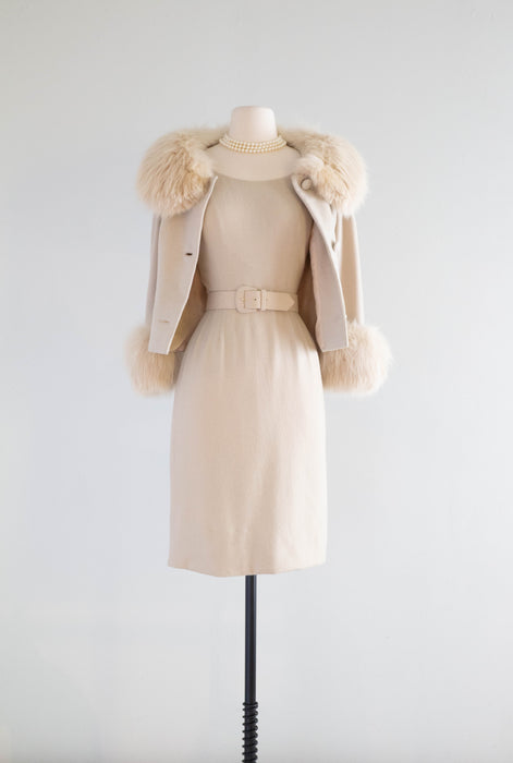 Glamorous 1950's Documented Vanilla Knit Dress With Matching Jacket Charles Cooper / SM