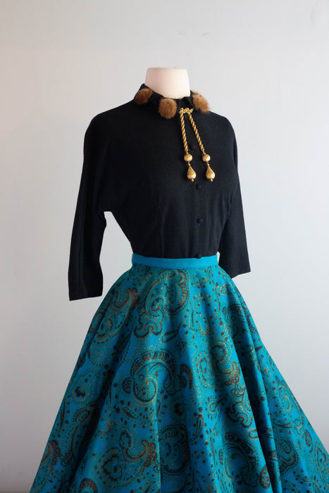 Glamorous 1950's Felt Circle Skirt & Matching Mink Trimmed Top / Small