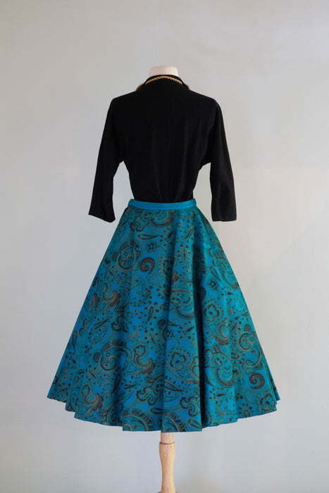 Glamorous 1950's Felt Circle Skirt & Matching Mink Trimmed Top / Small