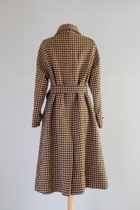 Rare 1950's Ladies Burberrys Wool Houndstooth Trench Coat / Medium