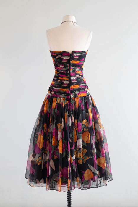 Gorgeous 1980's French Designer Autumn Silk Evening Dress / Small