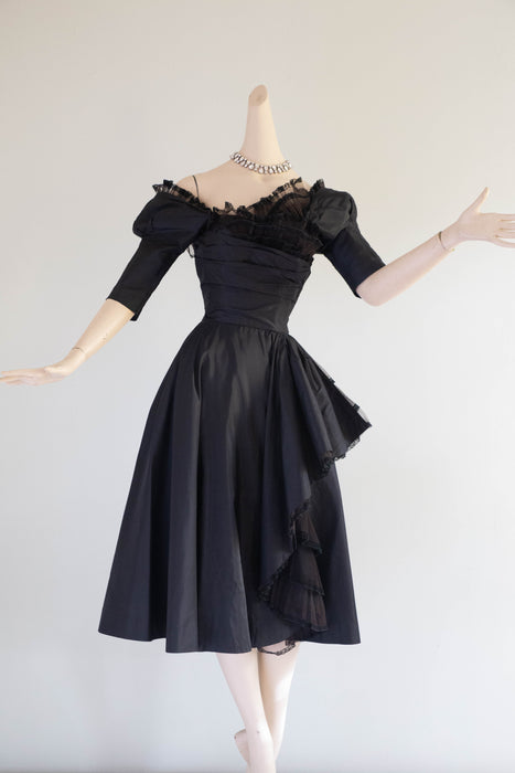 Gorgeous 1950’s Hattie Carnegie Black Silk Taffeta Cocktail Dress / Small