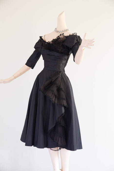 Gorgeous 1950’s Hattie Carnegie Black Silk Taffeta Cocktail Dress / Small