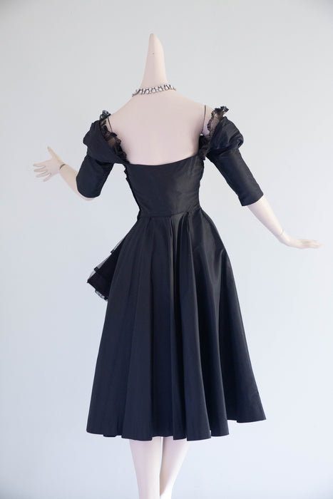 Gorgeous 1950’s Hattie Carnegie Black Silk Taffeta Cocktail Dress / Small