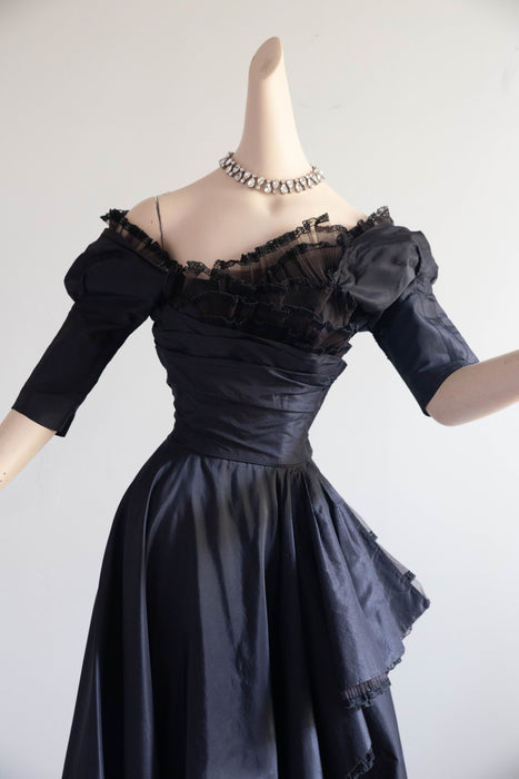 Gorgeous 1950’s Hattie Carnegie Black Silk Taffeta Cocktail Dress / Small