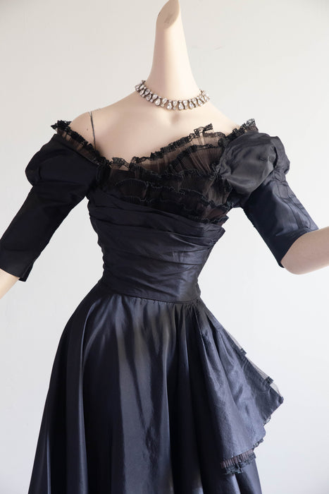 Gorgeous 1950’s Hattie Carnegie Black Silk Taffeta Cocktail Dress / Small