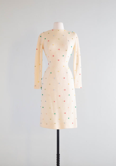 Fabulous 1950's Candy Knit Wiggle Dress By Anne Fogarty / XS