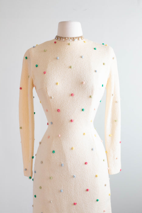 Fabulous 1950's Candy Knit Wiggle Dress By Anne Fogarty / XS