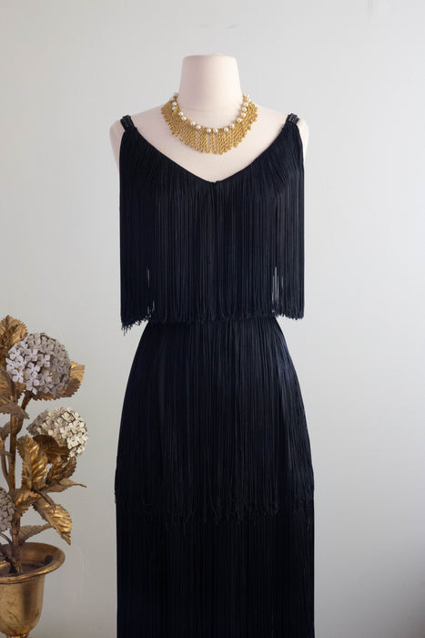 Fabulous 1960's Full Fringe Evening Dress By Lilli Diamond / Small