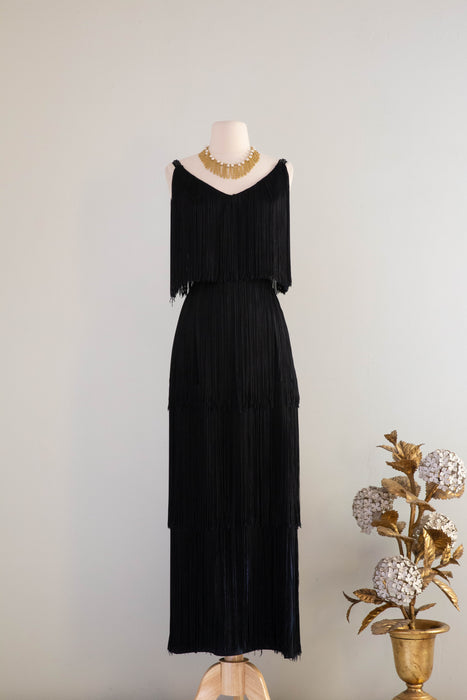 Fabulous 1960's Full Fringe Evening Dress By Lilli Diamond / Small