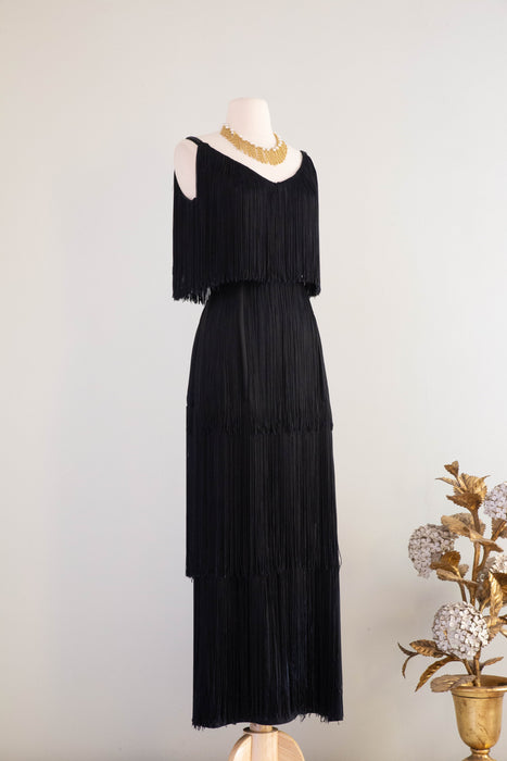 Fabulous 1960's Full Fringe Evening Dress By Lilli Diamond / Small